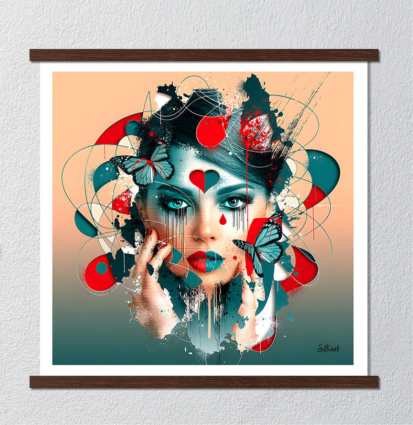 Canvas Fashion Wall Art, Lady with Butteflies, Glam Wall Poster