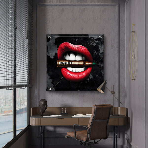 Canvas Fashion Wall Art, Lips and Gold Bullet, Glam Wall Poster