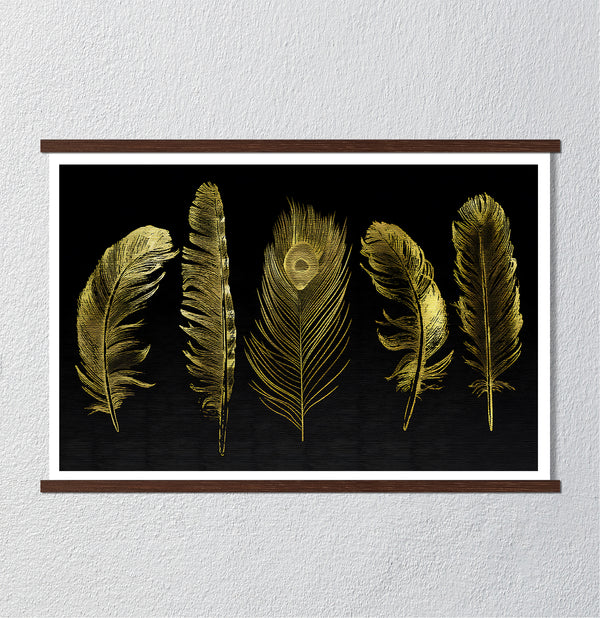 Canvas Fashion Wall Art, Golden feathers, Glam Wall Poster