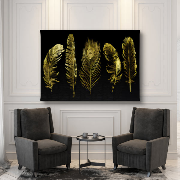 Canvas Fashion Wall Art, Golden feathers, Glam Wall Poster