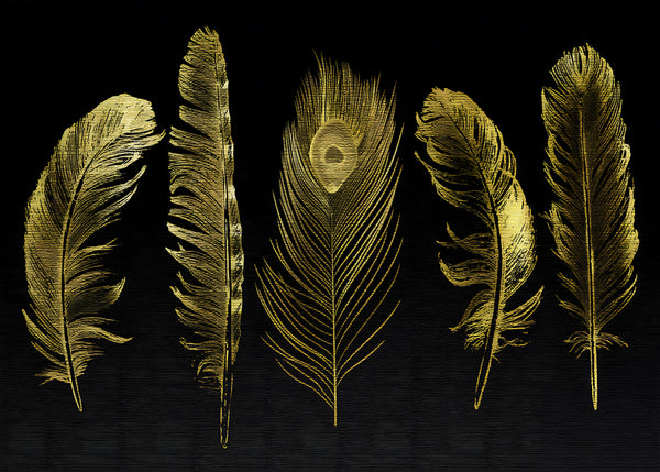 Canvas Fashion Wall Art, Golden feathers, Glam Wall Poster