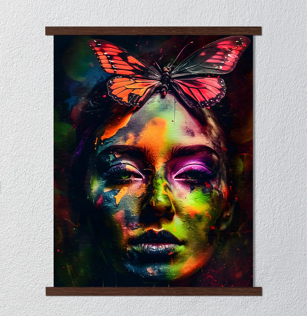 Canvas Fashion Wall Art, Colorful Girl with Butterfly, Glam Wall Poster