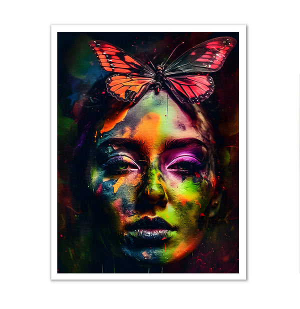 Canvas Fashion Wall Art, Colorful Girl with Butterfly, Glam Wall Poster