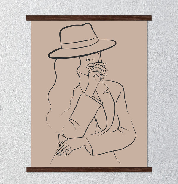 Canvas Wall Art, Fashion Woman with Hat, Minimalist Wall Poster