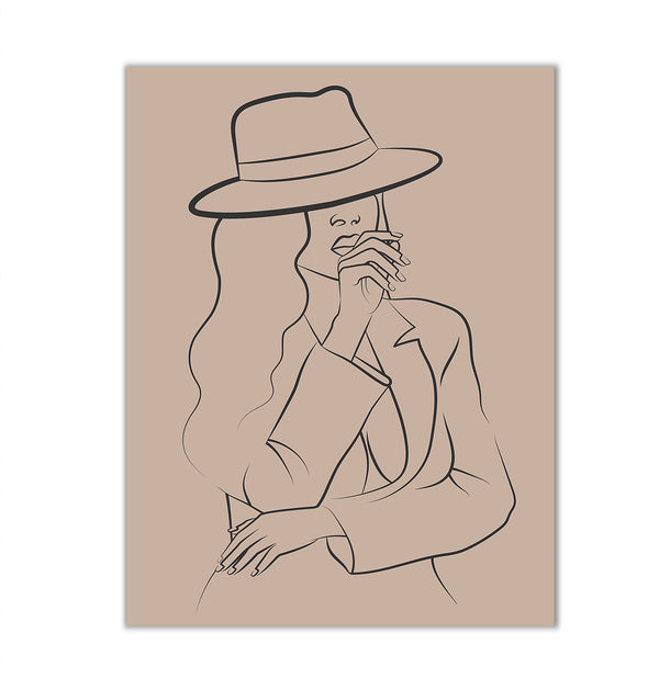 Canvas Wall Art, Fashion Woman with Hat, Minimalist Wall Poster