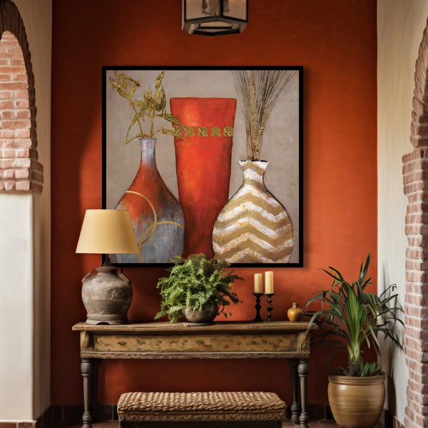 Wall Art, Oil Pained Decorative Vases, Wall Poster