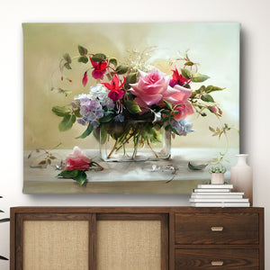 Canvas Wall Poster -  Retro Multiflower Flower Bouquet