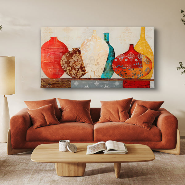 Wall Art, Oil Pained Decorative Colorful Vases, Wall Poster