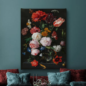 Canvas Wall Art -  Still Life with Flowers in a Glass Vase