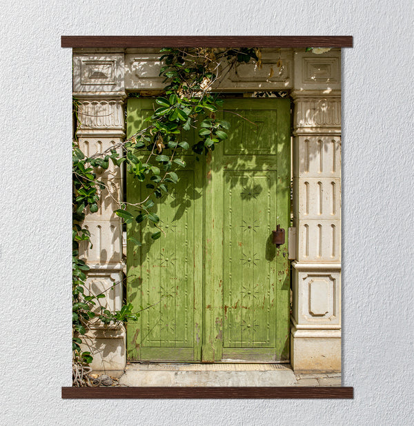 Canvas Wall Poster, Vintage Wooden Green Door, Wall Art