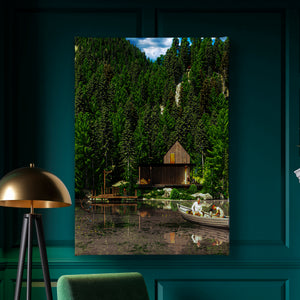 Canvas Wall Poster -  House by the Water in Deep Forest 