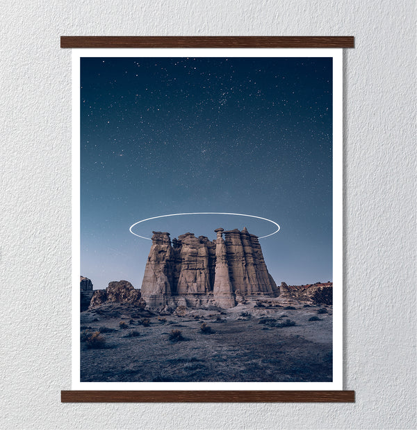 Canvas Wall Poster,Stars and Night Rocks in the Desert, Wall Art