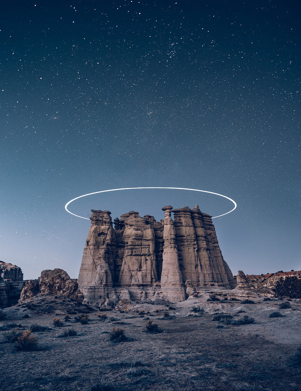 Canvas Wall Poster,Stars and Night Rocks in the Desert, Wall Art