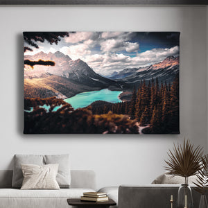 Canvas Wall Poster -  Turquoise Water in the Forest Mountains 