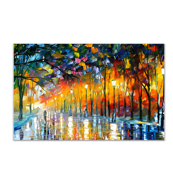 Canvas Wall Poster, Colorful Oil Painted Street, Wall Art