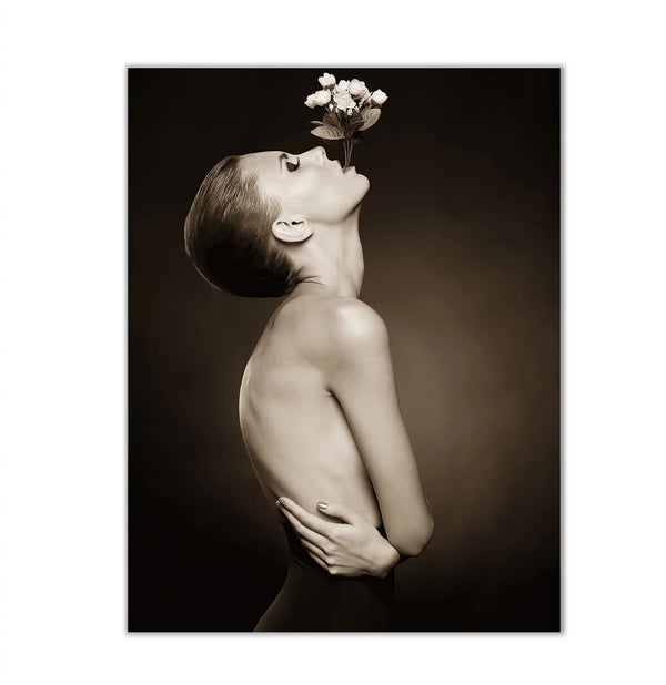 Canvas Wall Art, Woman with Flowers, Nude Wall Poster