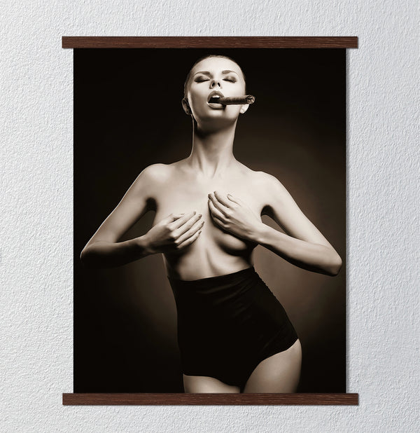 Canvas Wall Art, Woman With Cigar, Nude Wall Poster