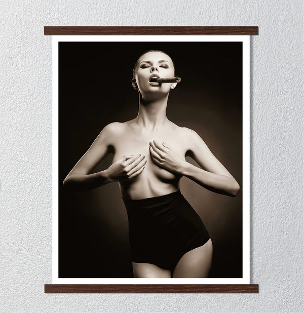 Canvas Wall Art, Woman With Cigar, Nude Wall Poster