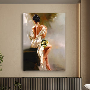 Canvas Wall Art -  Oil Painted Girl with Beige Dress  Poster
