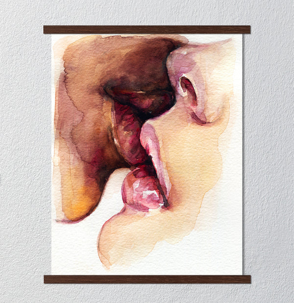 Canvas Wall Art, Watercolor Kiss, Nude Wall Poster