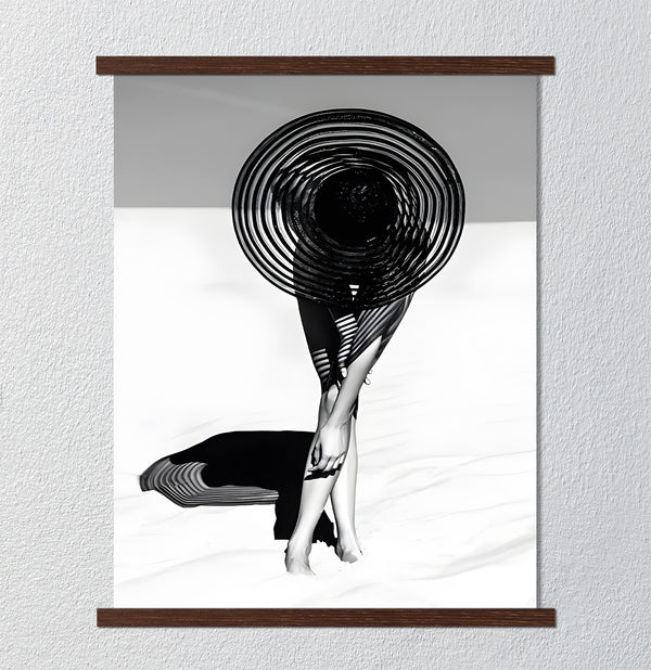 Canvas Wall Art, Black & White Woman with Hat, Nude Wall Poster