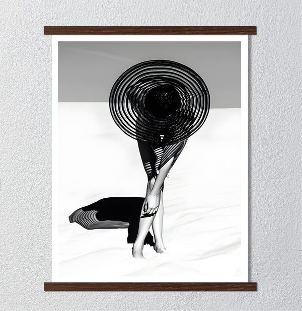 Canvas Wall Art, Black & White Woman with Hat, Nude Wall Poster