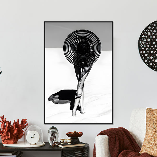 Wall Art, Black & White Woman with Hat, Nude Wall Poster