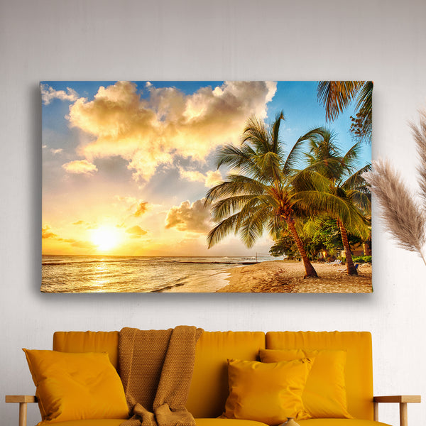 Canvas Wall Art, Palm, Sunset and Beach, Sea Wall Poster