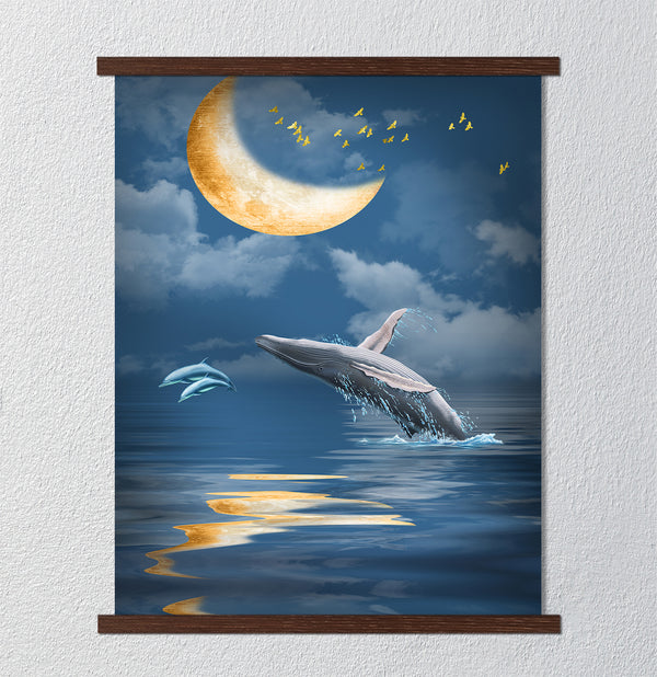 Canvas Wall Art, Whale and Moon, Wall Poster