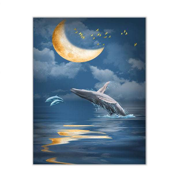 Canvas Wall Art, Whale and Moon, Wall Poster