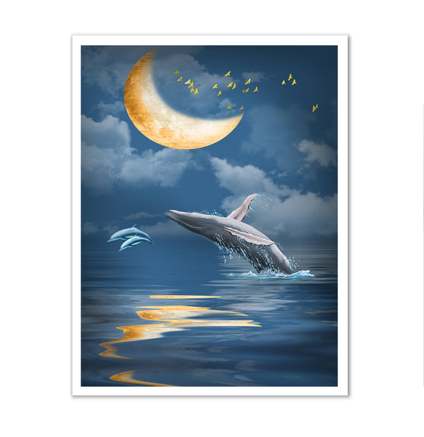 Canvas Wall Art, Whale and Moon, Wall Poster