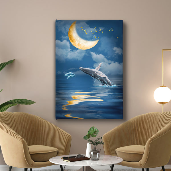 Canvas Wall Art, Whale and Moon, Wall Poster