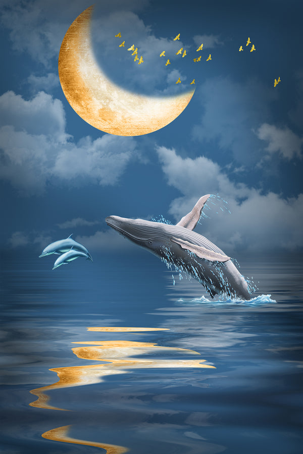 Canvas Wall Art, Whale and Moon, Wall Poster