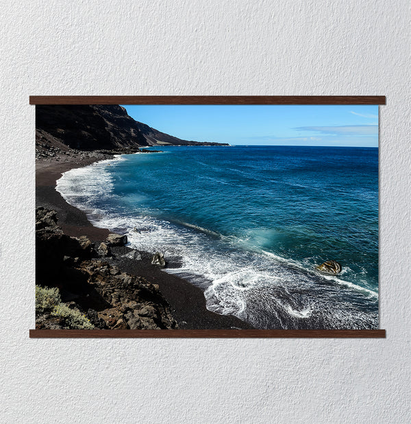 Canvas Wall Art, Black Beach & Deep Blue Ocean, Wall Poster