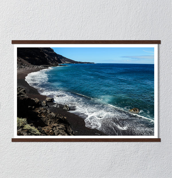 Canvas Wall Art, Black Beach & Deep Blue Ocean, Wall Poster