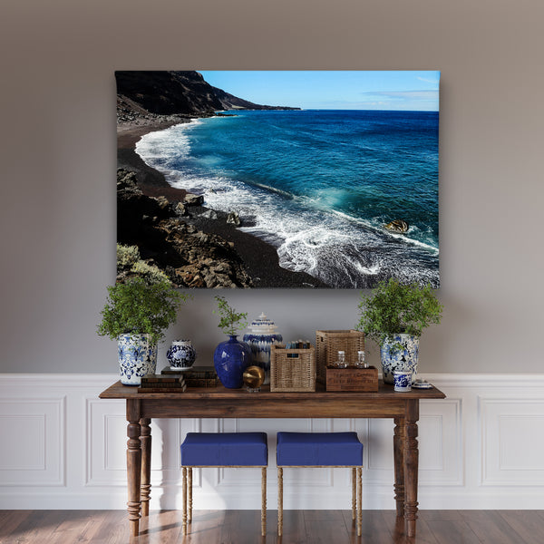 Canvas Wall Art, Black Beach & Deep Blue Ocean, Wall Poster