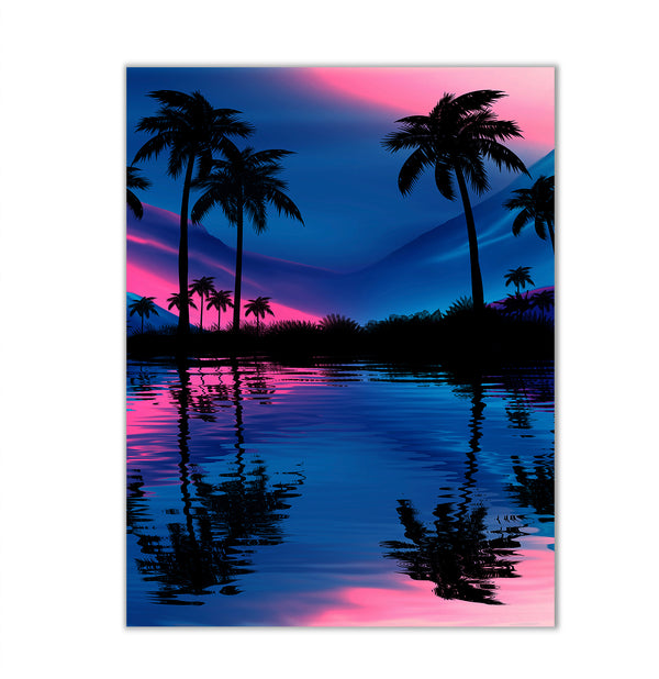 Canvas Wall Art, Tropical Landscape Silhouette, Wall Poster