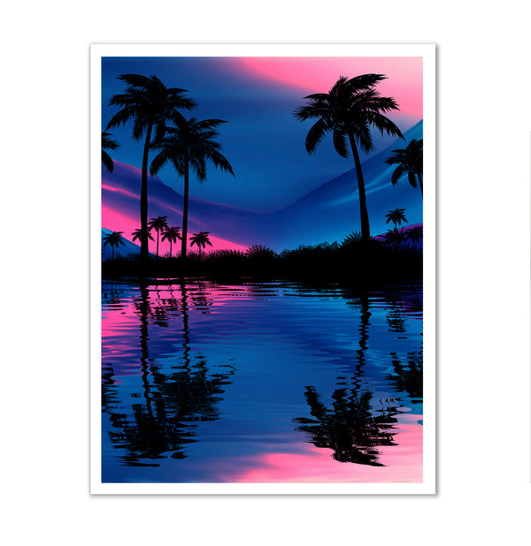 Canvas Wall Art, Tropical Landscape Silhouette, Wall Poster