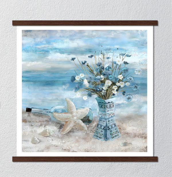 Canvas Wall Art, Sea Elements & Flowers, Nude Wall Poster