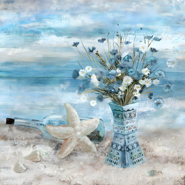 Canvas Wall Art, Sea Elements & Flowers, Nude Wall Poster