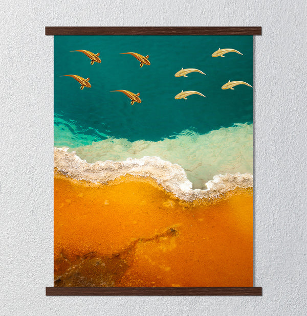 Canvas Wall Art, Gold Fishes & Sea, Wall Poster