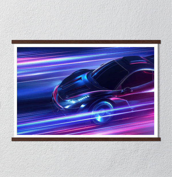 Canvas Wall Art, Neon Sport Car, Wall Poster