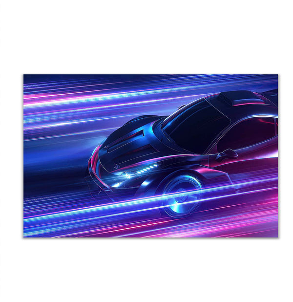 Canvas Wall Art, Neon Sport Car, Wall Poster