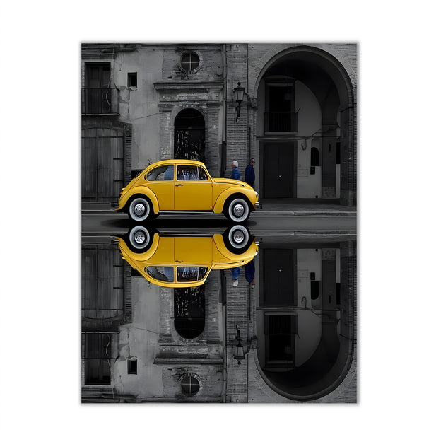 Canvas Wall Art, Yellow Classic VW Car, Wall Poster