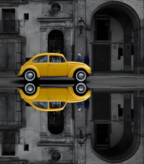 Canvas Wall Art, Yellow Classic VW Car, Wall Poster