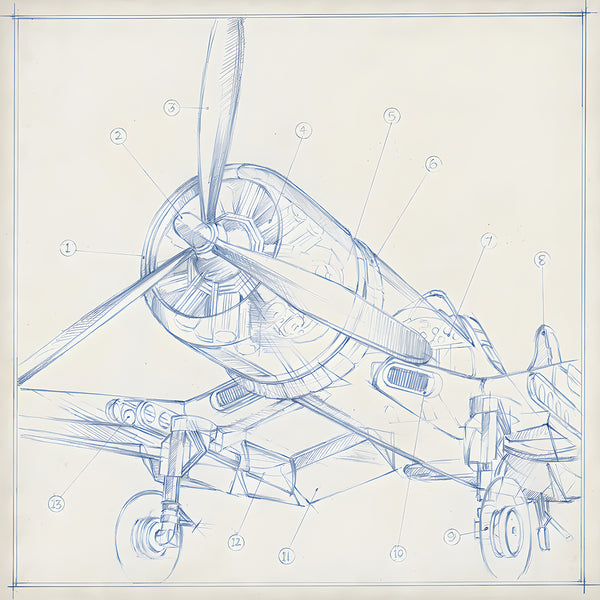 Canvas Wall Art, Retro Plane Sketch, Wall Poster