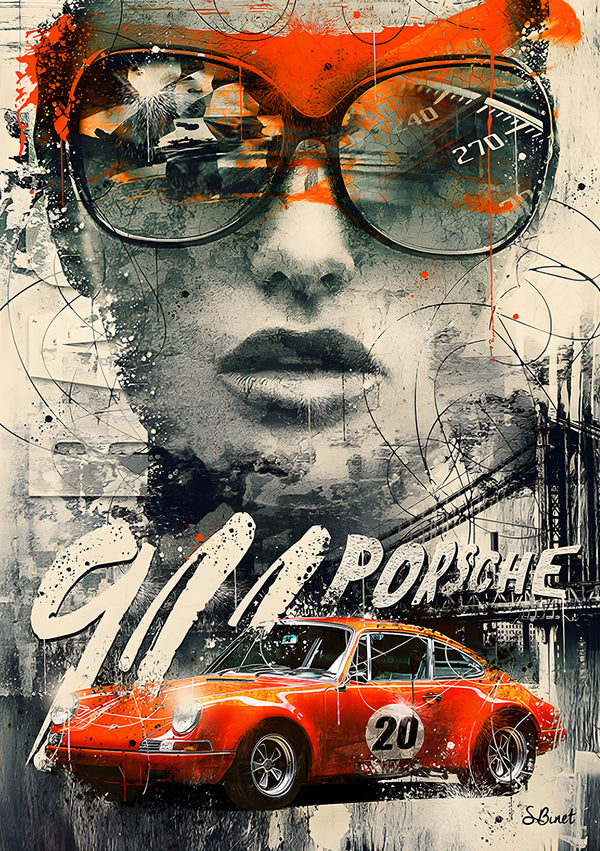 Canvas Wall Art, Girl & Retro Porsche Car, Wall Poster