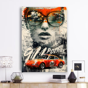 Canvas Wall Art - Girl & Retro Porsche Car