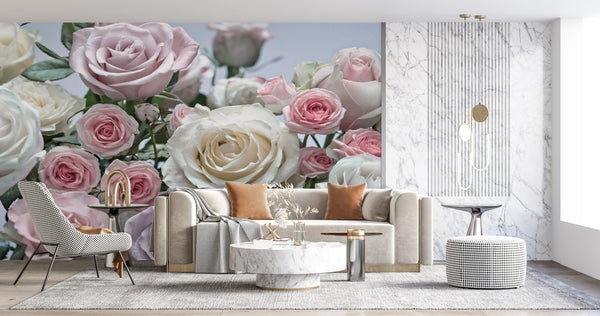 Flower Wallpaper, Non Woven, Colorful Rose Flowers Wallpaper, Spring Floral Wall Mural