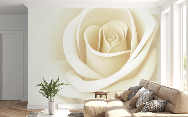 Flower Wallpaper, Non Woven, White Rose Flower Wallpaper, Ivory White Rose Wall Mural